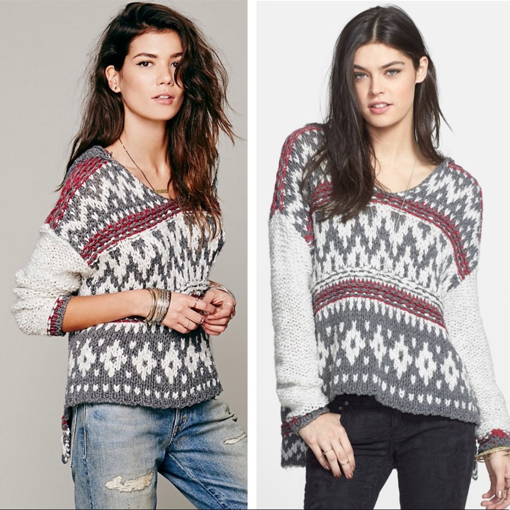 Free people fair isle hooded pullover